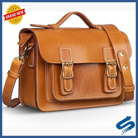 Medium Genuine Leather Crossbody Satchel Handbag with Adjustable Strap